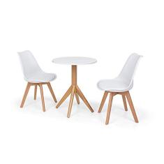 Conjunto Mesa de Jantar Maitê 60cm Branca com 2 Cadeiras Eames Wood Leda - Branca