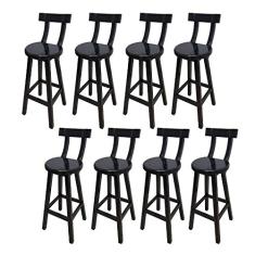 Kit 8 Banqueta Alta de Madeira com Encosto Girafa Preto