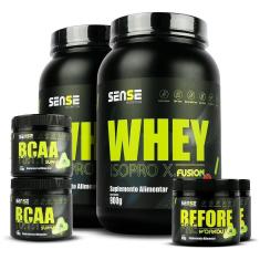 Kit 2 Whey Protein 900g + 2 Bcaa + 2 Pré Treino - Sense-Unissex