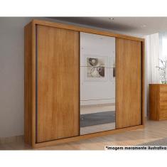 Guarda Roupa Casal 3 Portas De Correr E 6 Gavetas C/ Espelho Paradizzo Gold Freijo Cumaru