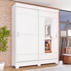 Guarda Roupa Solteiro Com Espelho 2 Portas 2 Gavetas Jackie Casa 812 - Branco
