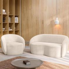 Conjunto 1 Sofá Living 160cm E 1 Poltrona íbis Encosto Fixo Bouclê Off White G33 - Gran Belo