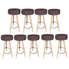 Kit 09 Banqueta Alta Flora Pés Palito em Madeira Branco  Bar Bistrô Co