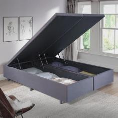 Cama Baú Queen 158cm X198cm em Suede Madeira em Eucalipto Cinza