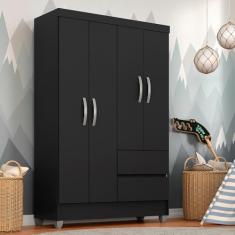 Guarda Roupa Solteiro Bruna 4 Portas Preto Fosco - Moveis Arapongas Preto Fosco