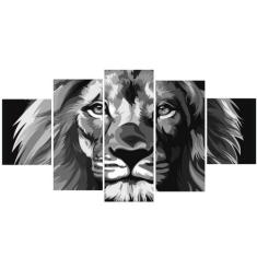 Quadros Decorativos Leão Preto e Branco Sala Quarto - x4adesivos