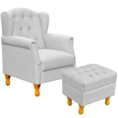 Poltrona de Amamentação Yara com Puff Paris Luis Xv Linho Cinza - Lyam