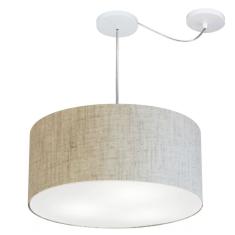 Lustre Pendente Cilíndrico Com Desvio Md-4252 Cúpula Em Tecido 55x25cm Rustico Bege - Bivolt