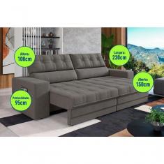 Sofá Omega Plus 2,30m Retrátil/reclinável Suede Cinza - Xflex