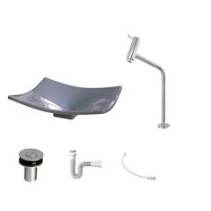 Kit Cuba F44 C/Torneira Link 1062 Metal + Válvula Click 1''B (2,6cm) + Sifão Pvc + Flexível Cinza