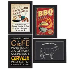 Quadros Churrasco Moldura Preta 22x32cm 4un