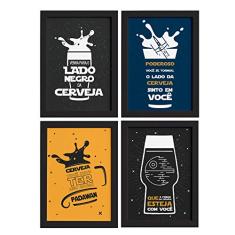 Quadros com Frase Boteco 22x32cm Moldura Preta Kit 4un