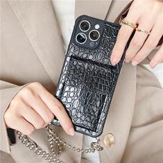 Couro luxuoso slot para cartão crossbody colar cordão capa macia para iphone 14 13 12 11 pro max xs xr 8 7 plus capa se3, preto, para iphone 11