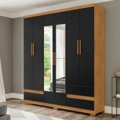 Guarda Roupa San Diego 6 Portas e 4 Gavetas com Espelhos Freijo / Preto