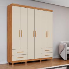Guarda Roupa Casal 6 Portas 4 Gavetas Califórnia Cinamomo/Off White