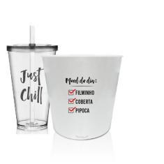 Kit Balde De Pipoca E Copo Personalizado - Just Chill - Krystalon