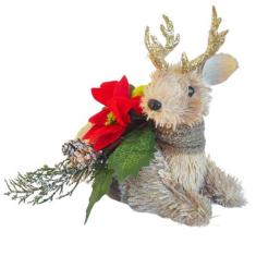 Enfeite de Natal Rena Baby Deitada 21cm Pele Bege e Dourada Saldão - M