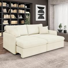 Sofá Reclinável E Retrátil Gandalf Bipartido 174cm Caixa Zero Com Almofadas Bouclê Off White G33