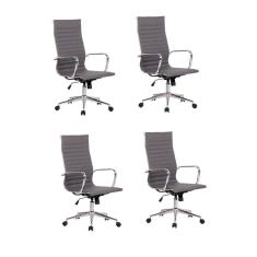Conjunto 4 Cadeiras De Escritório Presidente Giratória Sevilha Rivatti Cinza