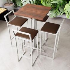 Conjunto Mesa Alta Bar Bistrô Quadrada Imbuia 4 Banquetas Confort Esto