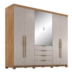 Guarda Roupa Casal Giardino 6 Portas Amêndola Nude Prime Tx Com Espelh