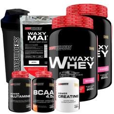 KIT 2x Whey Protein Waxy Whey + BCAA + Creatina + Waxy Maize + Glutamina + Coqueteleira - BB-Unissex