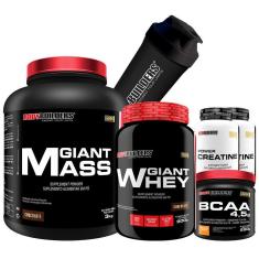 KIT Hipercalórico Giant Mass 3kg +Giant Whey Protein 900g+BCAA 4.5 250g +2x Creatina 100g+Coq-BB-Unissex