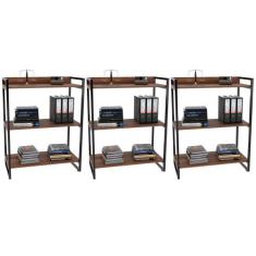 Kit 03 Estantes com 3 Prateleiras Escritório Estilo Industrial Form C0