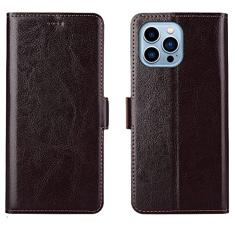 GSYH Capa carteira para iPhone 13 Mini/13/13 Pro/13 Pro Max, capa de couro PU com slot para cartão de crédito à prova de choque TPU visualização de suporte, capa flip magnética, marrom, 13pro 15,1 cm