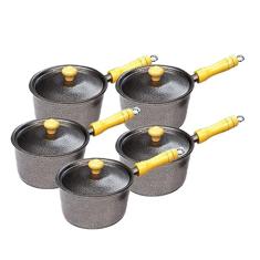 Jogo 5 Panelas Caçarolas de Alumínio Craqueado com Cabo de Madeira