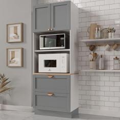 Torre Quente 2 Portas 2 Gavetas 2 Nichos para Forno e Microondas Arizona CabeCasa MadeiraMadeira Branco/Cinza
