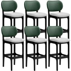 Kit 6 Banquetas Alta Betta Preto Facto Verde Linho Cinza