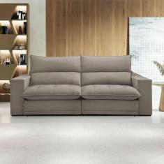 Sofá Retrátil e Reclinável Martinho 230cm Veludo Bege Claro - Celflex