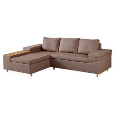 Sofá 4 Lugares Clássico com Chaise Esquerdo Linho Marrom Médio - Estof