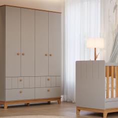 Guarda Roupa de Bebê 4 Portas 4 Gavetas Chantilly Expresso Móveis Cinza/Marrom