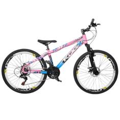 Bicicleta KOG Freeride Aro 26 21v Com Suspensão Para Aro 29, Rosa, Azu