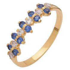 Meia Aliança Ouro 18k com Pedra Zircônia Azul - Meu Anel, 21