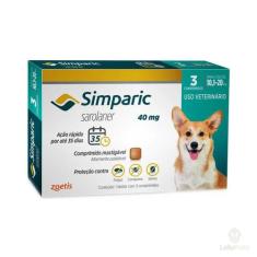 Simparic 40Mg - Cães 10,1 A 20Kg - 3 Comprimidos Palatáveis - Pulgas C