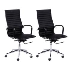 Kit Cadeira de Escritório Madrid Cromada Alta Giratória Preta – 2 unidades