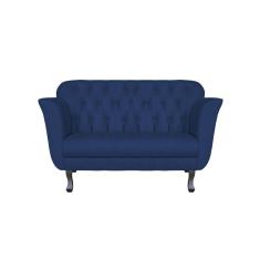 Namoradeira Decorativa Dália Suede Azul Marinho 2 Lugares Pés Madeira Ms Decor