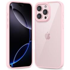 oakxco Capa fina e fina transparente para iPhone 16 Pro Max, capa rígida híbrida transparente de plástico e borracha de silicone macio, capa protetora leve acrílica não amarela para mulheres, rosa