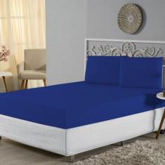Jogo de Lençol Casal Padrão Malha 100% Algodão 3 Peças - Azul Royal - 