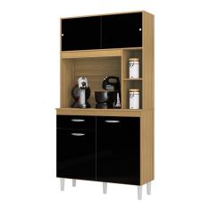 Armário Para Cozinha Kit Duda 90 Cm Damasco Preto – Poquema