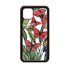 Capa para iPhone 12 Pro Max com folha de flor e borboleta pássaro branco para Apple Mini Mobile Case Shell