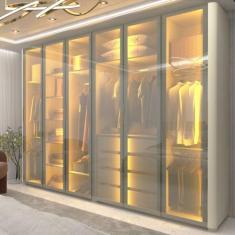 Guarda Roupa Casal com Vidro Reflecta LED e Pés 6 Portas 100 MDF Innov