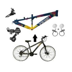 Bicicleta Aro 26 Vikingx Tuff Azul/Amarelo 21v Alumínio Câmbios Shiman