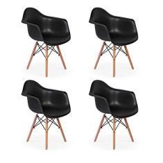Conjunto 04 Cadeiras Charles Eames Wood Daw Com Braços Design - Preta