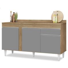 Balcão Gabinete Para Pia Com Tampo 150cm 3 Portas 1 Gaveta Dakota Castanho-cinza - Lumil