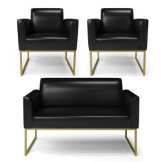 Sofá Namoradeira com 2 Poltronas Base Industrial Dourado Marisa Corano Preto D03 - D?Rossi