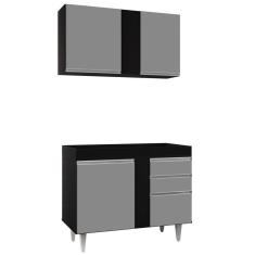 Armário Aéreo Indiana E Balcão Para Pia 100cm Luziania Preto/cinza - Lumil